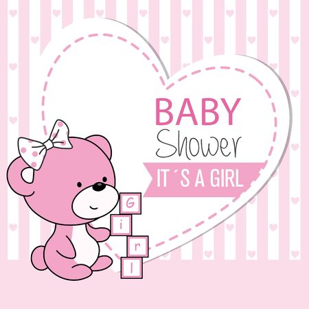 Baby girl shower card. Cute bearのイラスト素材