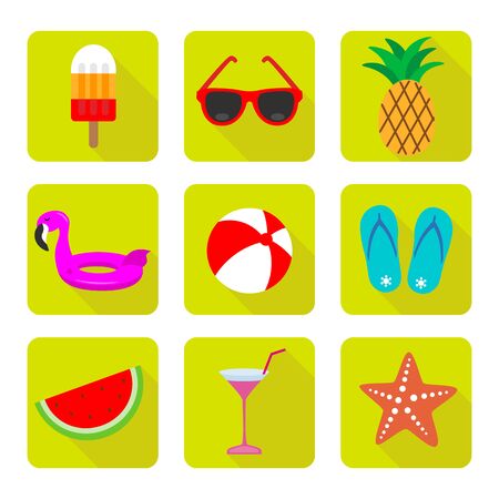 summer vacation iconsのイラスト素材