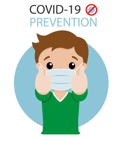 Boy with mask with his hands doing okay. Prevention covid-19. isolated vectorのイラスト素材