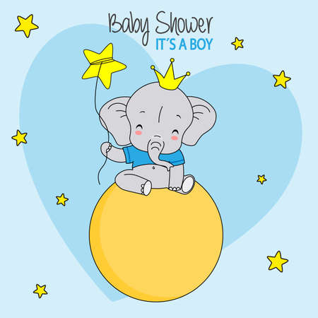 Elephant sitting on the moon. Baby shower card.のイラスト素材