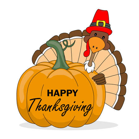 Happy Thanksgiving card. Turkey with pumpkinのイラスト素材
