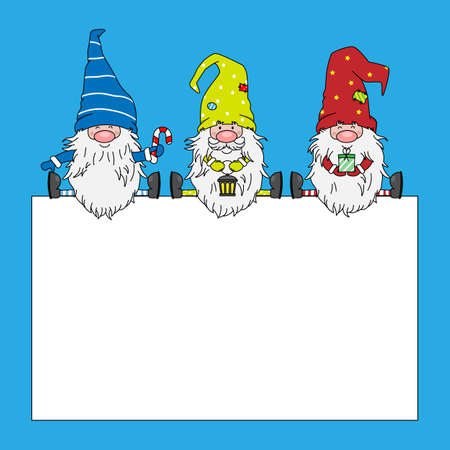 Christmas card. Three gnomes with blank signのイラスト素材