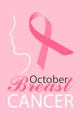 Breast Cancer Month. Woman face silhouette and pink bowのイラスト素材