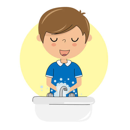 Child washing hands with soap.のイラスト素材