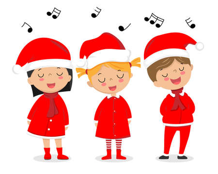 Children dressed as Santa Claus singing Christmas songsのイラスト素材