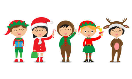 Group of children dressed as Christmas motifs. Isolated vectorのイラスト素材