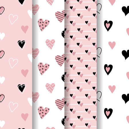 Hand drawn love seamless pattern with hearts. Collection of valentines day backgroundsのイラスト素材