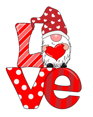 Love card. Gnome with a heart and the letters love. Isolated vectorのイラスト素材