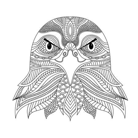 Eagle head coloring book illustration. Black and white lines. Print for t-shirts and coloring books.のイラスト素材