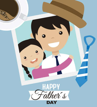 Father's day card. Photo dad and daughter and man accessoriesのイラスト素材