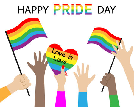 Gay pride day celebration. Rainbow flags and hands.のイラスト素材