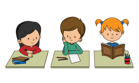 Group of children in class studying. Isolated vectorのイラスト素材