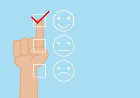 Hand choose to rating score happy icons. Customer service experience and business satisfaction survey concept. Vectorのイラスト素材