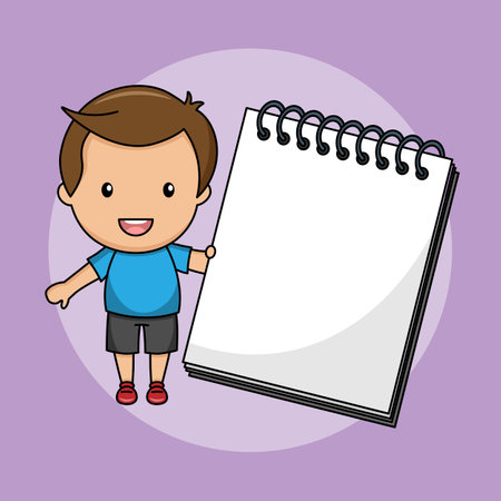 Boy with a blank notebook with space for text. Isolated vectorのイラスト素材