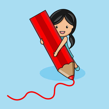 Cute little girl drawing. Isolated vectorのイラスト素材