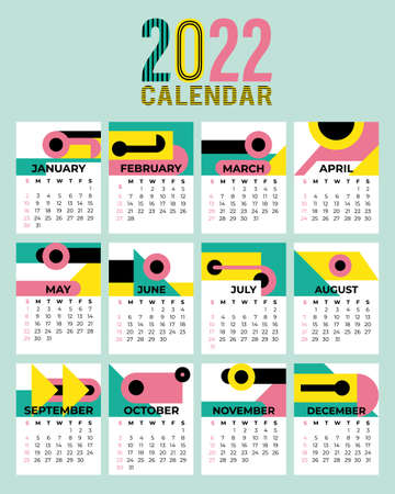 2022 calendar templates with retro design. Vector illustration.のイラスト素材