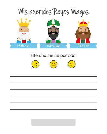 Letter to the Three Wise Men from the East. Text in Spanish dear Three Wise Menのイラスト素材