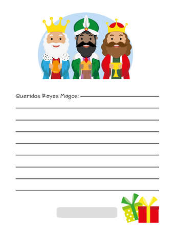 Letter to the Three Wise Men from the East. Text in Spanish dear Three Wise Menのイラスト素材