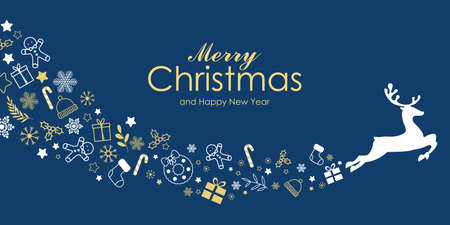 Banner of a reindeer with Christmas elements Blue backgroundのイラスト素材