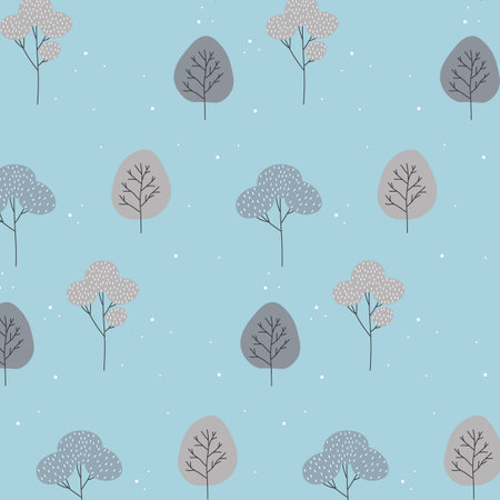 Romantic seamless Christmas pattern with trees on blue background. Vector illustration.のイラスト素材