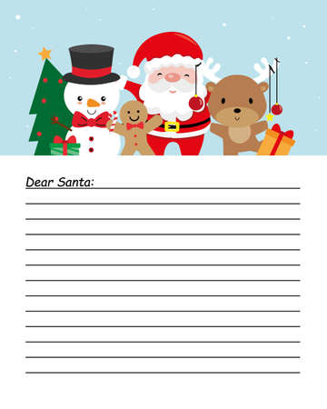 Letter for Santa Claus. Santa claus, reindeer and snowman. Space for textのイラスト素材
