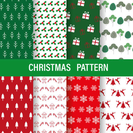 Green and Red Seamless Christmas Patterns Setのイラスト素材