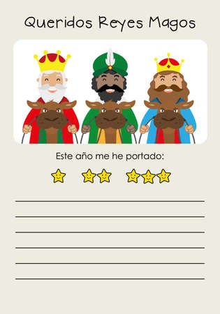 Letter to the Three Wise Men from the East. Text in Spanish dear Three Wise Menのイラスト素材