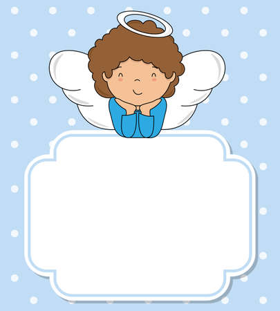 Cute angel boy with frame with space for text or photo.のイラスト素材