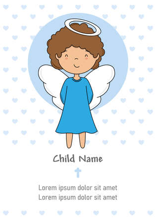 My first communion boy. Cute angel and space for textのイラスト素材