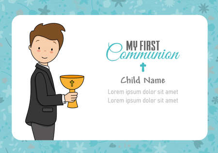 My first communion boy. Boy with chalice. Frame with space for textのイラスト素材