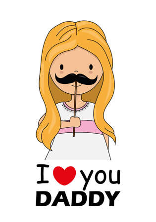 Happy father's day card. Little girl disguised as dadのイラスト素材