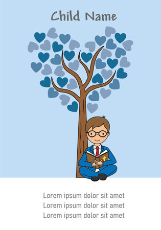 My first communion girl. Boy reading the bible next to a treeのイラスト素材