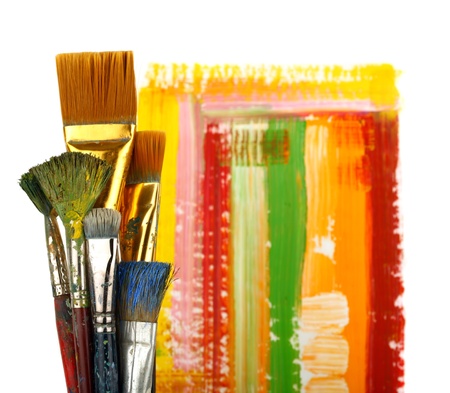 Paintbrush on painted background. の写真素材
