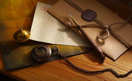 Mail concept with many envelopes on the table の写真素材