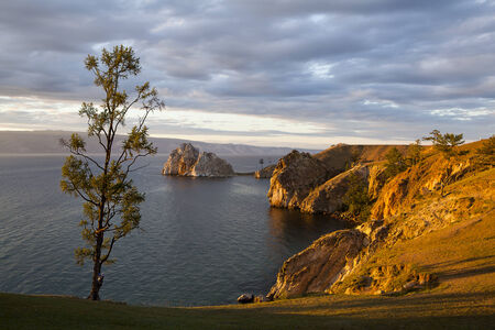 Tree of desires on cape Burhan of Olkhon Island on Lake Baikal, Russiaの写真素材