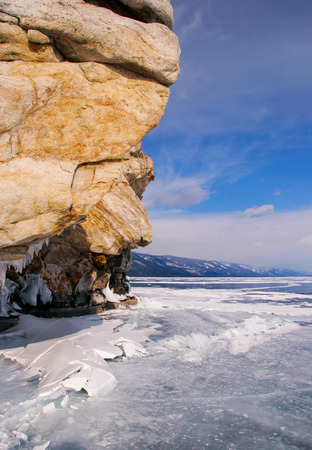 View of ice surface of Baikal lakeの写真素材
