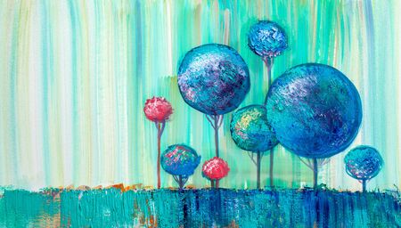 Oil painting landscape, colorful  trees.  Hand Painted Impressionist, outdoor landscape.の写真素材