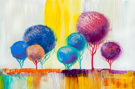 Oil painting landscape, colorful  trees.  Hand Painted Impressionist, outdoor landscape.の写真素材