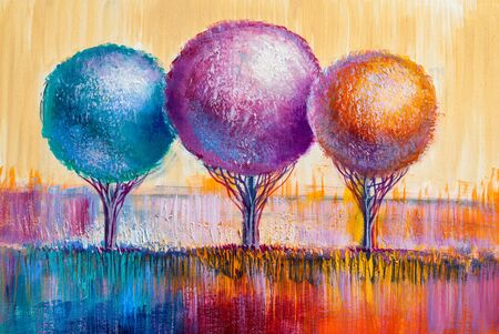 Oil painting landscape, colorful  trees.  Hand Painted Impressionist, outdoor landscape.の写真素材