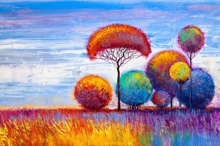 Autumn forest , orange leaves.Oil painting landscape.の写真素材