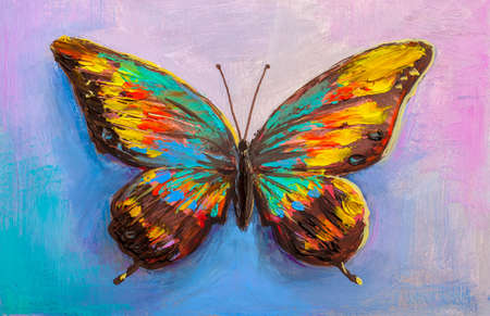 Oil painting, beautiful butterfly.の写真素材