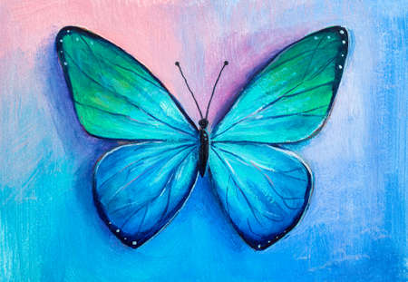 Oil painting of butterfly Morpho didiusの写真素材