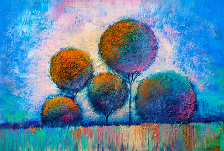 Oil painting landscape, colorful trees. Hand Painted Impressionist, outdoor landscape.の写真素材