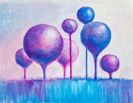 Landscape painting, ornamental trees in parkの写真素材