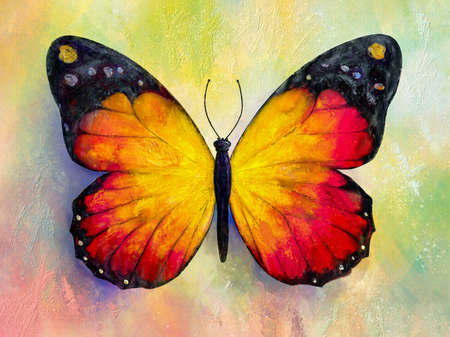 Painting of bright butterfly over grunge backgroundの写真素材