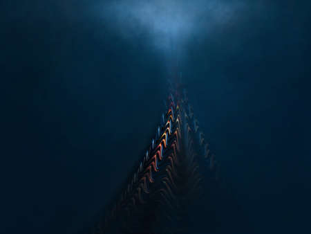 Futuristic structure rises in the clouds. Digital art style, illustration painting.