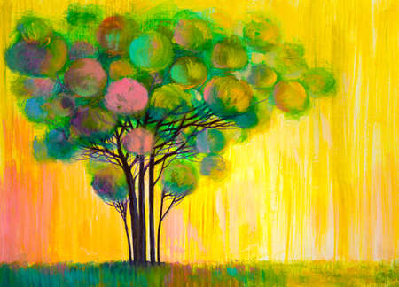 Oil painting landscape, colorful tree. Hand Painted Impressionist, outdoor landscape.の写真素材