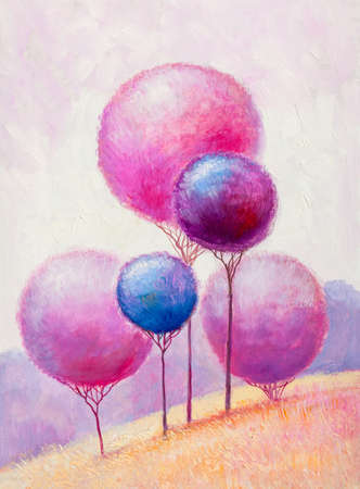 Oil painting landscape, colorful trees. Hand Painted Impressionist, outdoor landscape.の写真素材