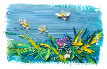 Oil painting a bouquet of flowers. Impressionist style.On a white background.の写真素材