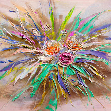 Oil painting a bouquet of roses. Impressionist style.の写真素材